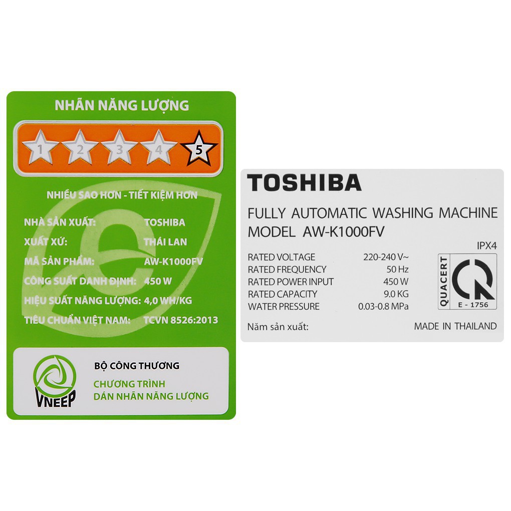 Máy giặt Toshiba 9 kg AW-K1000FV(WW)