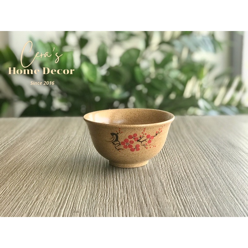 Chén / Bát cơm men vàng hoa đỏ Gốm Bát Tràng