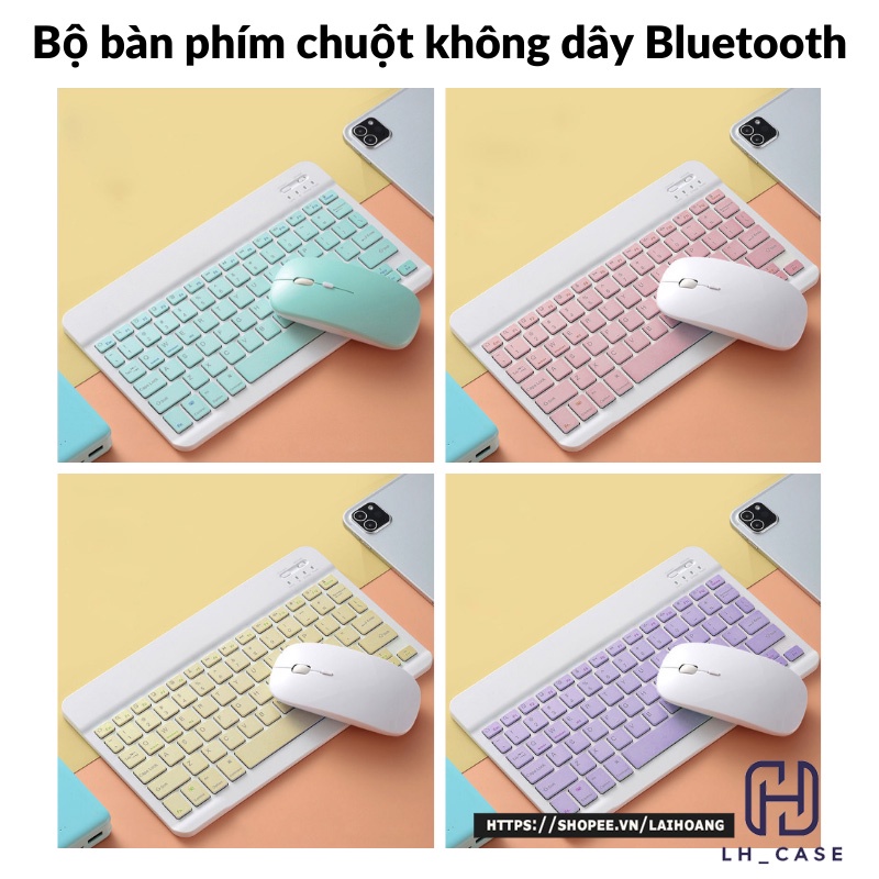 Combo bàn phím &amp; chuột không dây bluetooth nhiều màu sắc nhỏ gọn cho điện thoại máy tính bảng ipad laptop macbook tivi