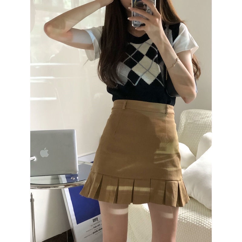 Chân váy ngắn xếp ly nữ cạp cao dáng chữ A dành cho nữ 40