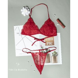 Bộ bra sexy lưới đỏ quần lọt khe
