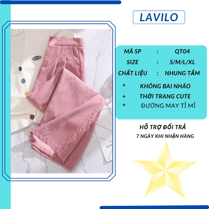Quần nhung tăm nữ ống suông rộng lưng cao big size 1 khuy khóa trước LAVILO QT02