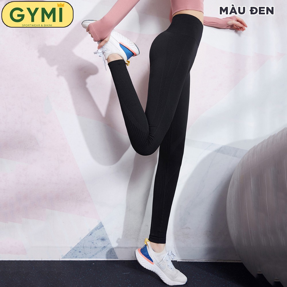 Quần tập gym yoga nữ GYMI QD03 dáng legging dài thể thao chất dệt kim co giãn lưng cao nâng mông
