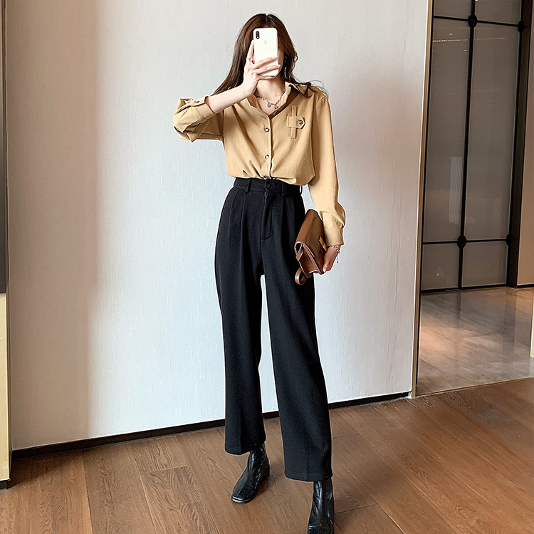 Áo sơ mi công sở dài tay dáng rộng phong cách retro thời trang