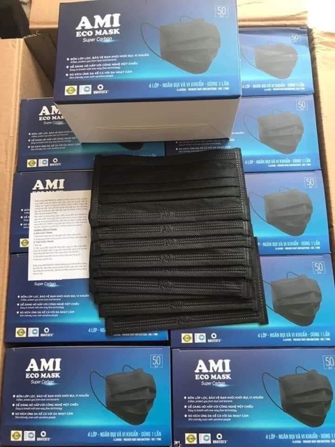 [SIÊU HOT - Màu đen cá tính] Hộp 50 cái khẩu trang y tế AMI 4 lớp đạt tiêu chuẩn ISO 9001/AMI ECO MASK Super Carbon | BigBuy360 - bigbuy360.vn