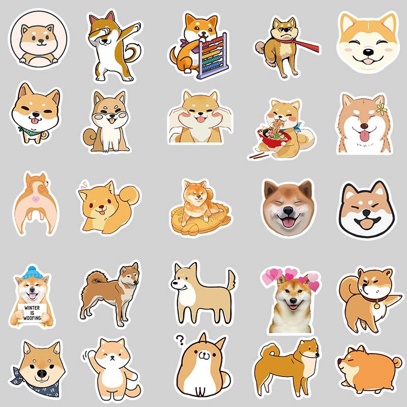 Bộ 50 miếng dán trang trí Laptop điện thoại hình chú chó Shiba Inu đáng yêu