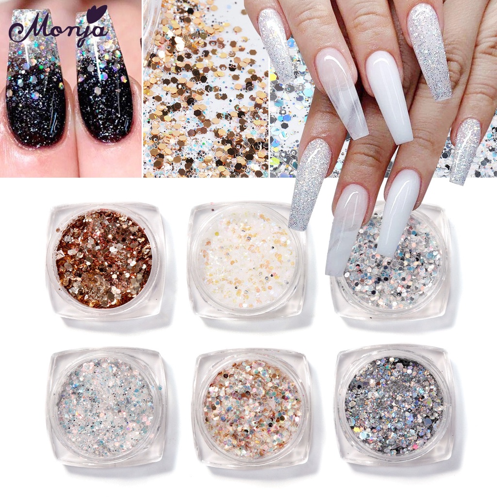 MONJA [Hàng mới về] Set 6 hộp kim tuyến trang trí móng