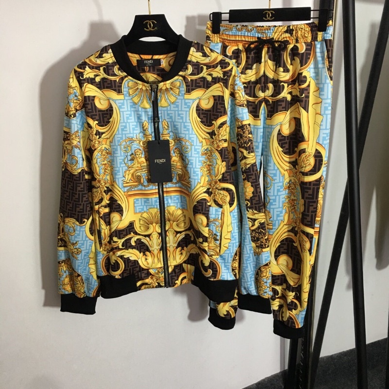 Bộ thể thao cho nam và nữ hoạ tiết retro Versace x Fendi FD cao cấp phong cách trẻ trung