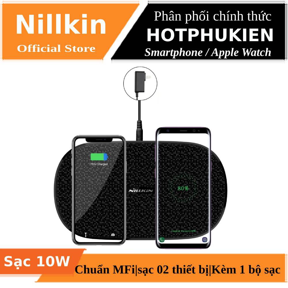 Đế sạc nhanh không dây Qi 10W / 7.5W sạc 2 thiết bị hiệu Nillkin Dual Charger Wireless (kèm 1 bộ sạc) - Hàng chính hãng