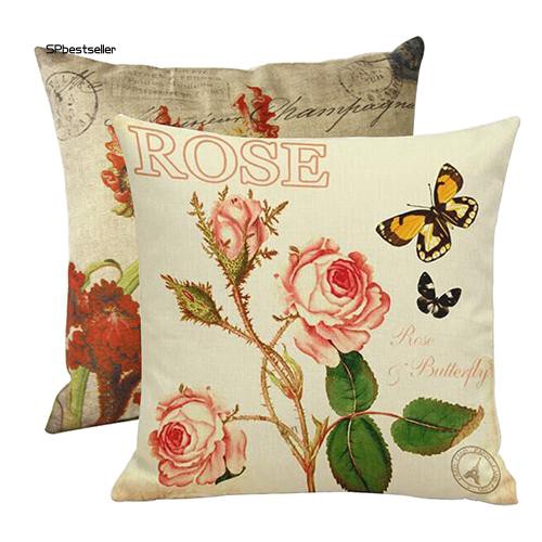 Vỏ gối sofa vải lanh in hoa phong cách vintage