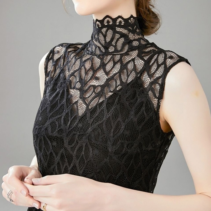 Áo Kiểu Cổ Cao Viền Ren Hoa Màu Trơn Có Thể Tháo Rời Thời Trang Cho Nữ