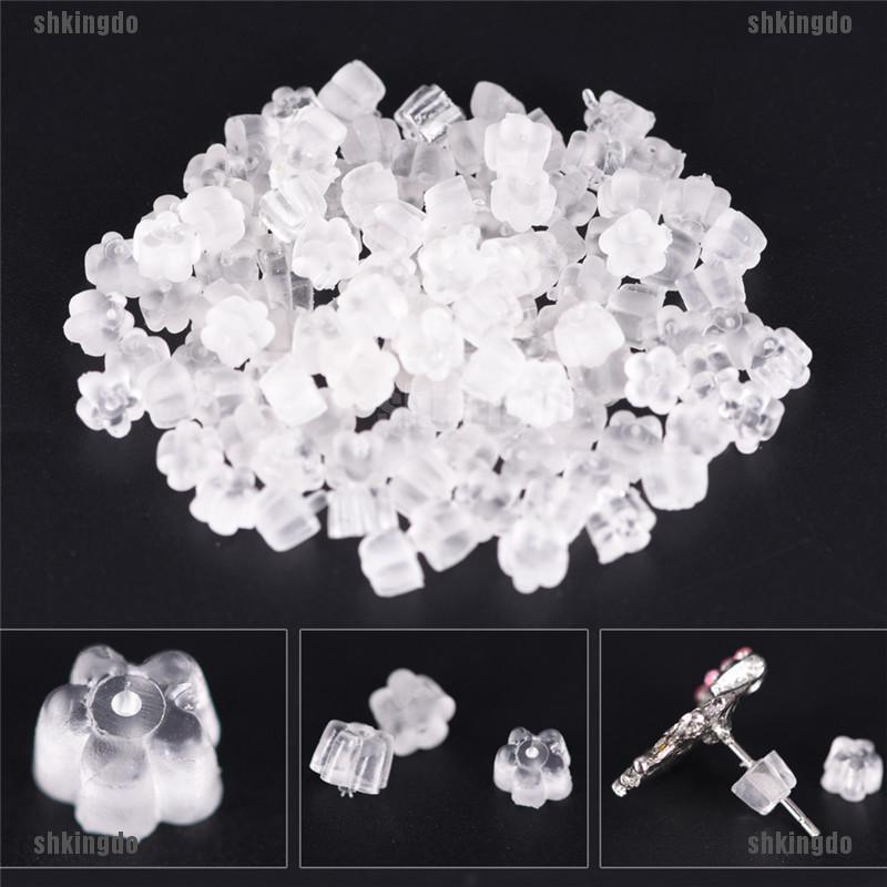 100 Nút Chặn Bông Tai Silicon Hình Hoa tiện dụng