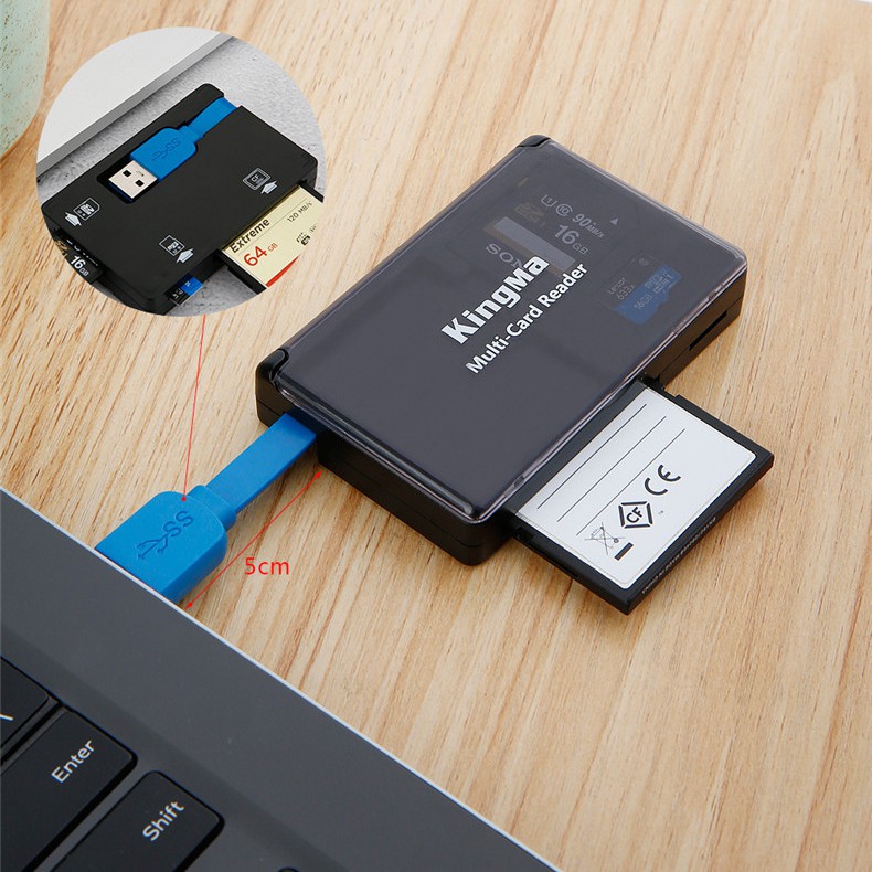 Đầu đọc thẻ nhớ SD,Micro SD,TF,CF cổng USB 3.0 có tích hợp hộp đựng thẻ hàng chính hãng Kingma