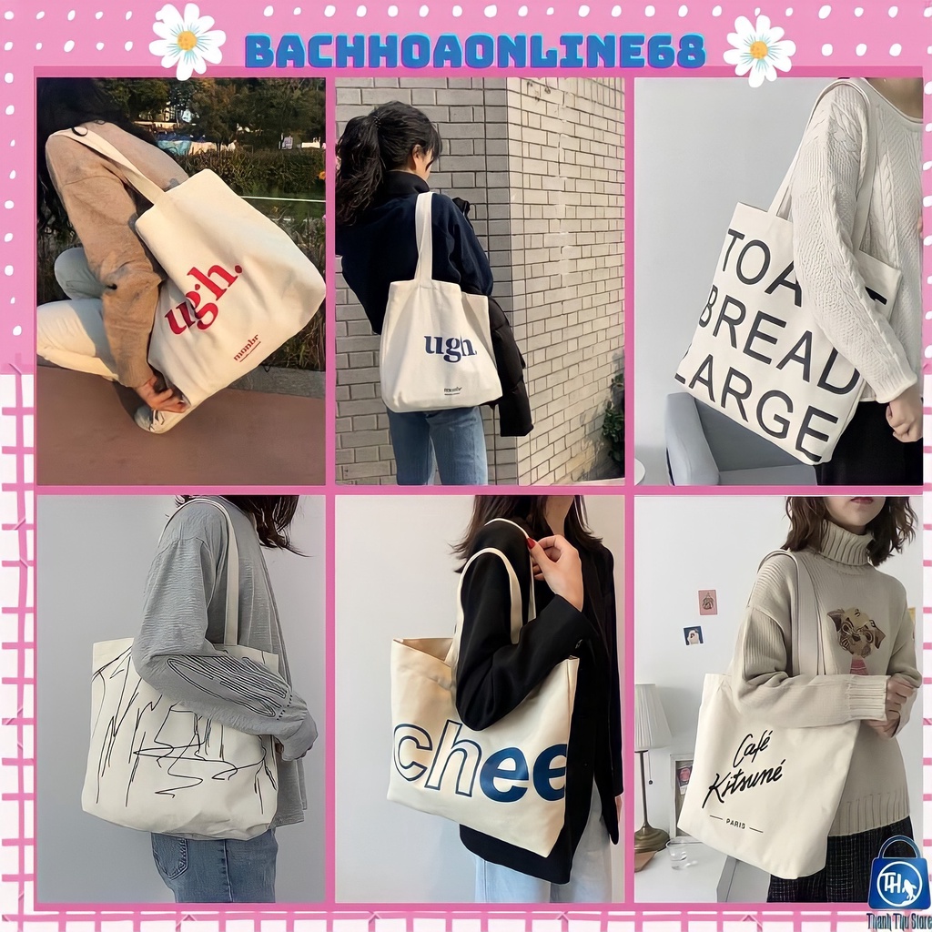 Túi tote túi vải canvas phong cách Hàn Quốc dáng vuông Bachhoaonline68 558