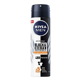 Xịt Ngăn Mùi NIVEA MEN Black &amp; White Ngăn Vệt Ố Vàng Vượt Trội 5in1 (150ml)