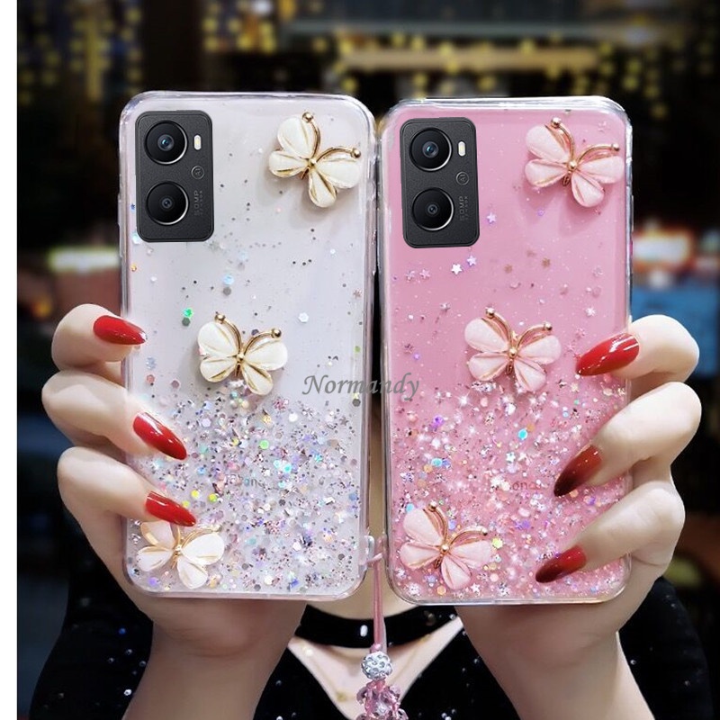 Ốp Điện Thoại TPU Mềm Trong Suốt Đính Đá Hình Bướm 3D Cho OPPO A96 A95 A76 A55 A16K A16 A94 A93 Find X5 Pro 5G 4G