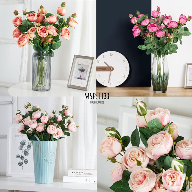 Hoa hồng lụa cao cấp trang trí phong cách Châu Âu hiện đại [ mã H33]