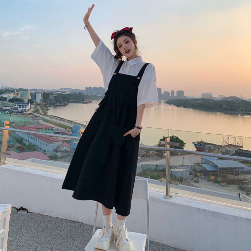 Set Áo Sơ Mi Dài Tay + Đầm Yếm Size Lớn Thời Trang Dành Cho Nữ