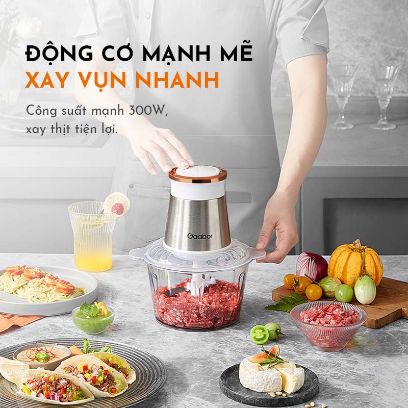 Máy xay thịt thực phẩm đa năng GAABOR GJ-M20B 2L (Inox - Tô Thủy Tinh) - thép không gỉ - Hàng chính hãng