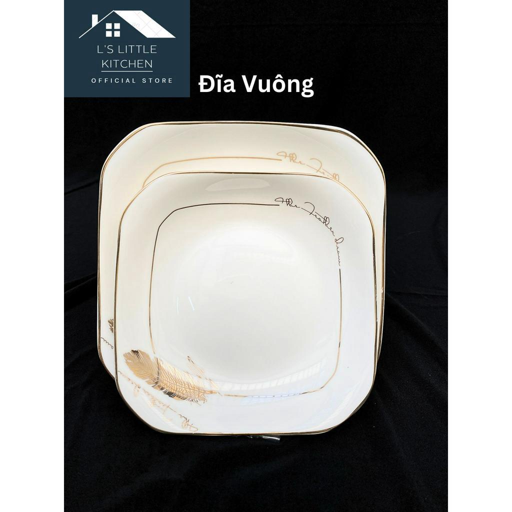 Đĩa Vuông Sứ Siêu Nhẹ Hoa Văn Lông Vũ, Dĩa Vuôn Sứ Cao Cấp