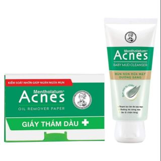 Combo Sữa rửa mặt Acnes Bùn Non và Giấy thấm dầu Acnes 50 tờ