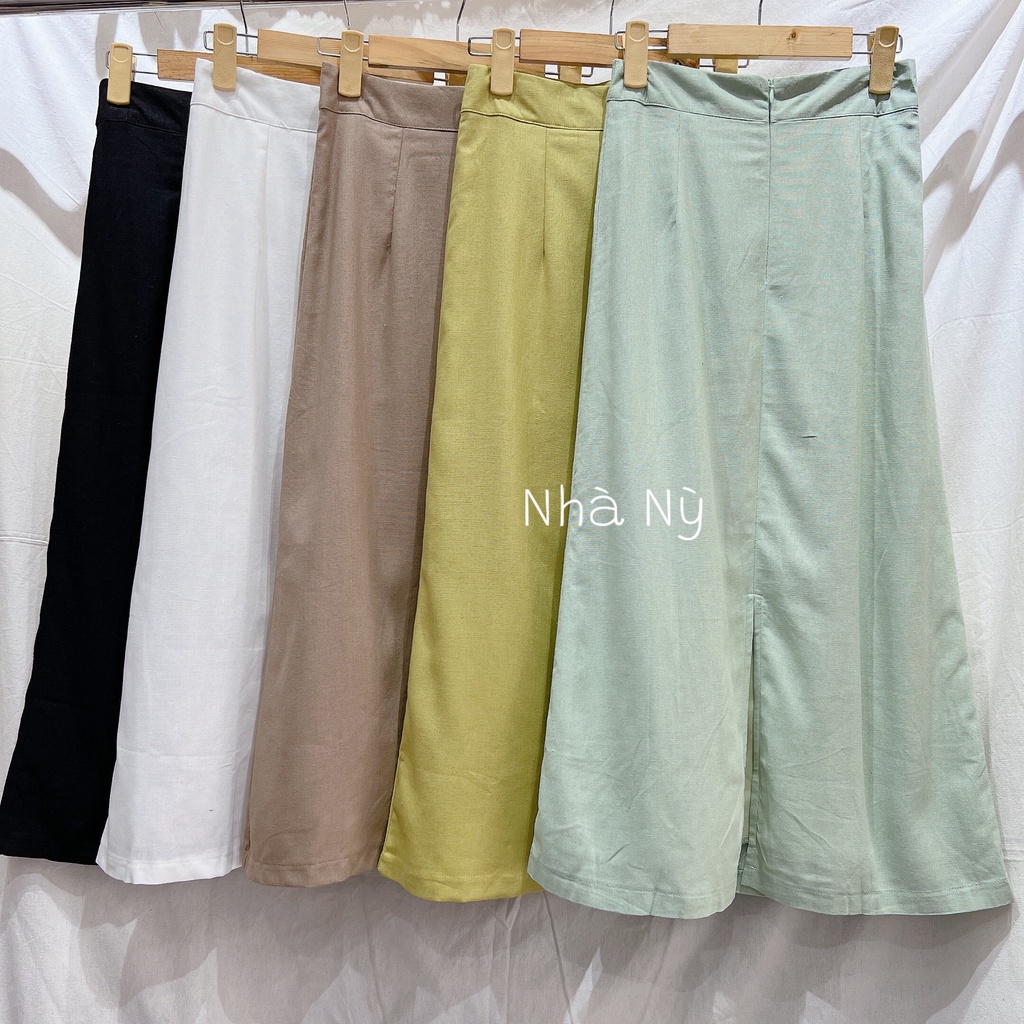 LOVI SHOP- Chân váy midi suông dài xẻ sau chất linen Kochi Skirt