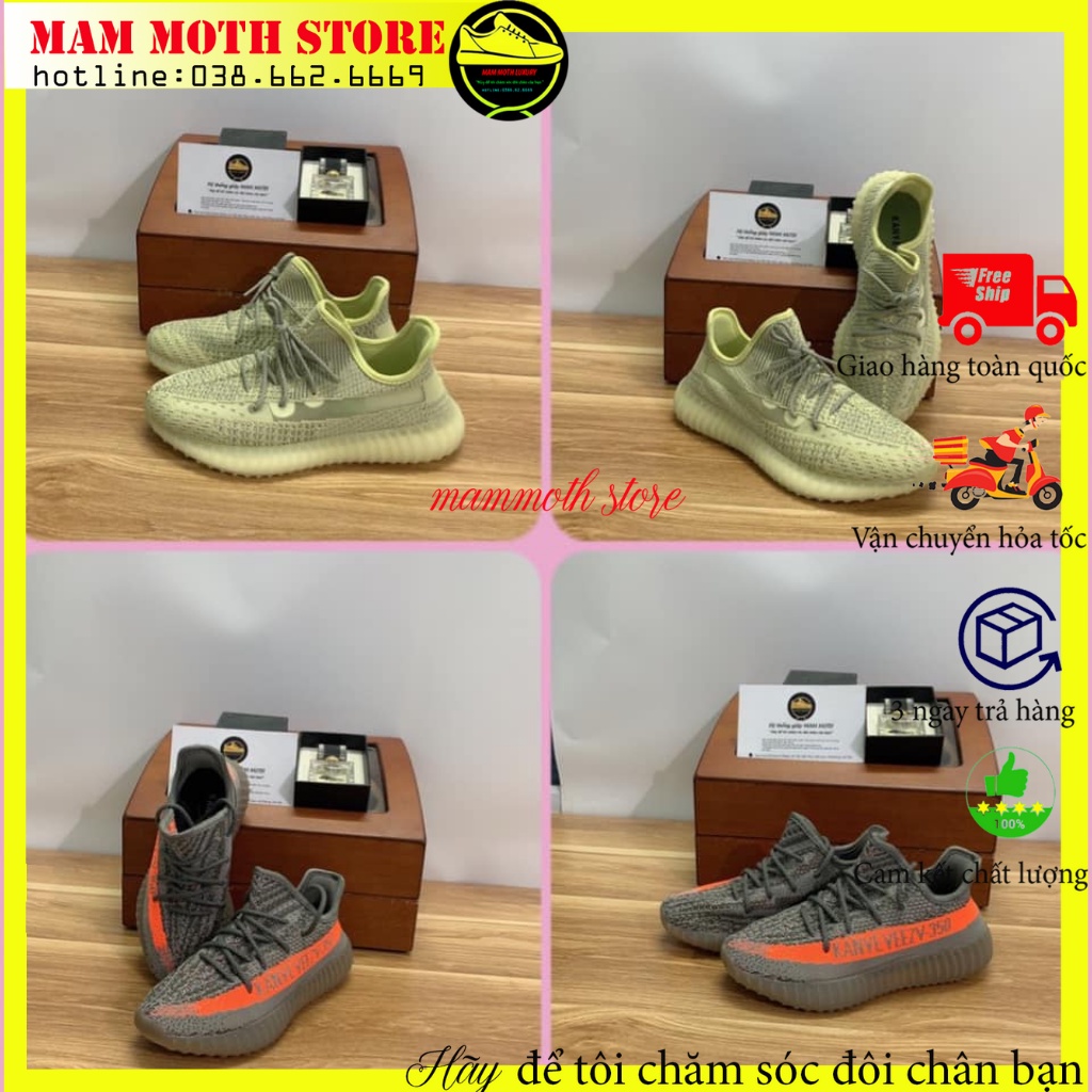 Giày yz350 vàng phản quang stt và xám vạch cam hàng 11 chuẩn full size nam nữ MAM MOTH