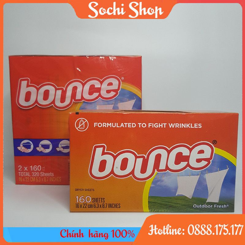 Giấy thơm dùng cho máy sấy, ướp quần áo Bounce xuất xứ Mỹ 160 tờ