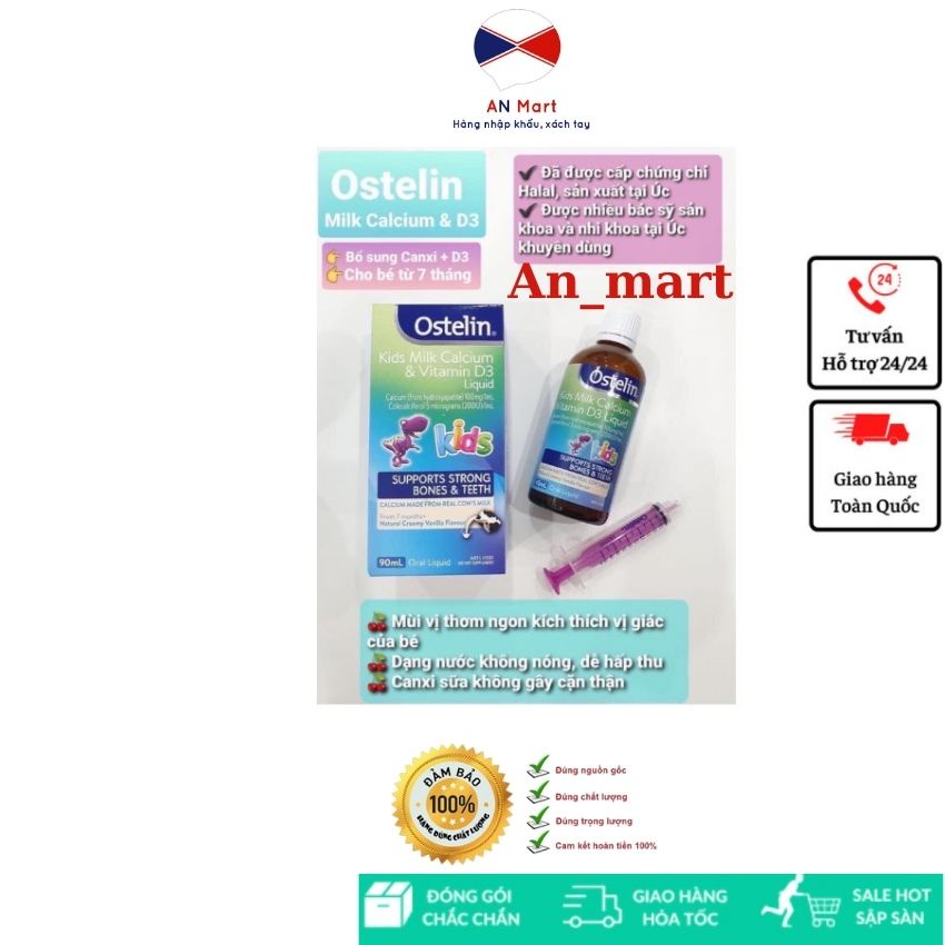 Vitamin D &amp; Canxi Ostelin Kids 90ML Cho Trẻ Từ 7 Tháng Tuổi