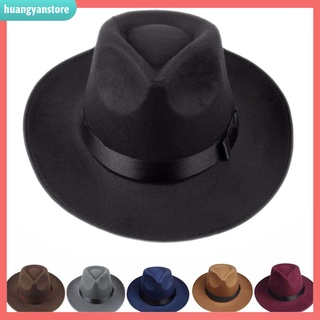 HY| Mũ Fedora Panama Vành Rộng Bằng Vải Nỉ Cứng Kiểu Vintage Thời Trang Mùa Thu Cho Nam Và Nữ