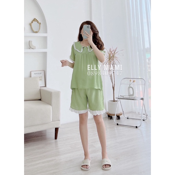 Đồ Bộ Bầu đùi mặc nhà đẹp mùa hè giá rẻ xinh xắn dễ thương .chất liệu đũi lạnh mềm mát.(Có thun chỉnh bụng)