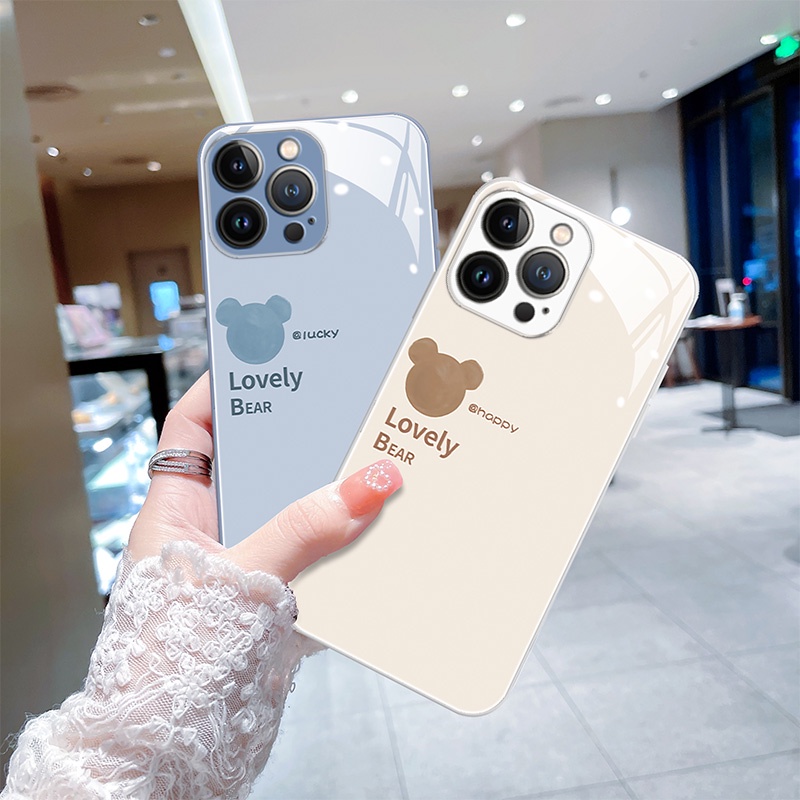 Ốp Điện Thoại Mặt Kính In Hình Gấu Lovely Bear ốp iphone 14 13 12 11 Pro Max X XS XR 6 6s plus 7 8 plus lưng kính