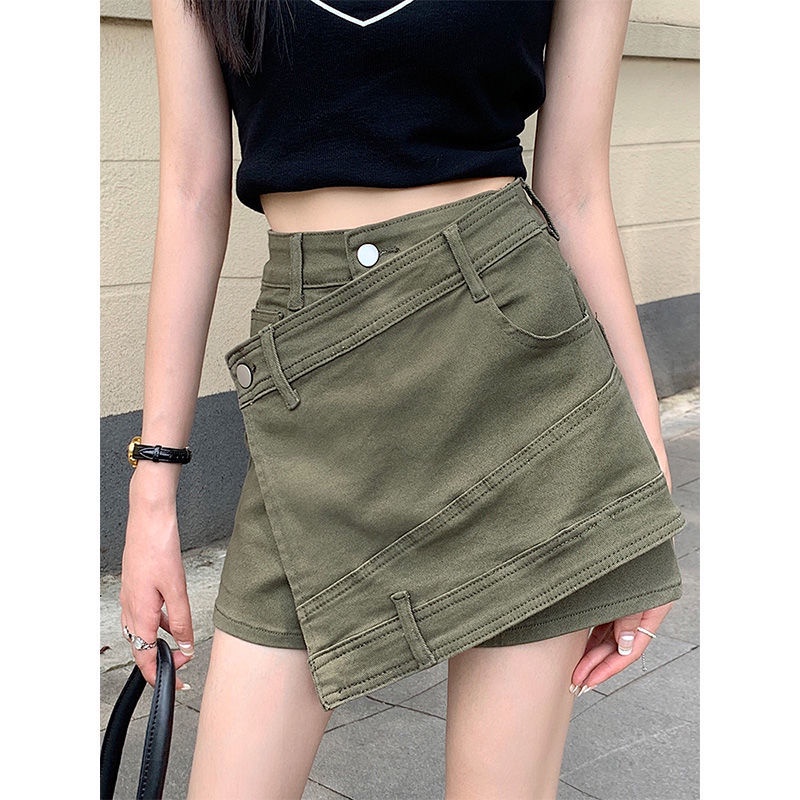 Quần Short Denim Lưng Cao Thiết Kế Không Đồng Đều Phong Cách Mùa Hè Mới Cho Nữ