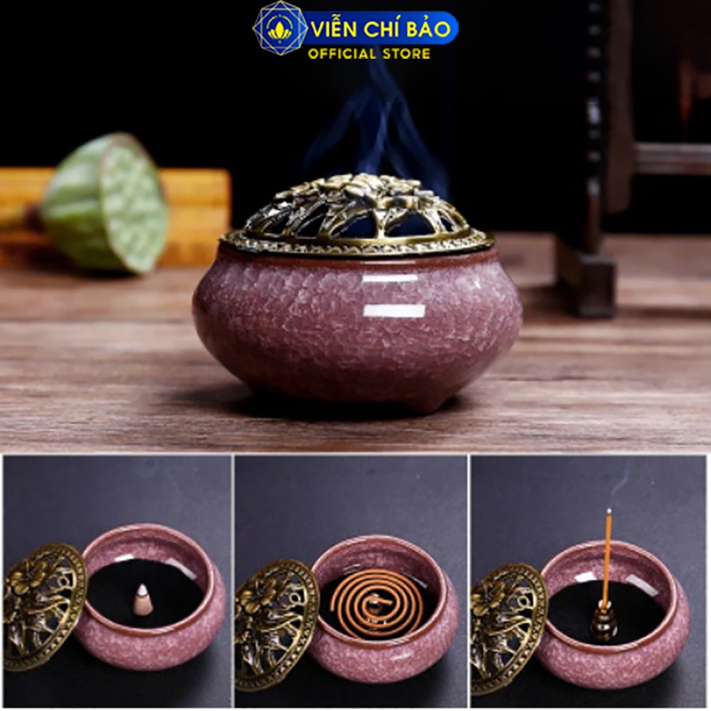 Lư Xông Trầm Hương - Đỉnh Đốt Nhang Phong Thủy Bằng Gốm Vân Rạn thời trang phụ kiện trang sức Viễn Chí Bảo LX01