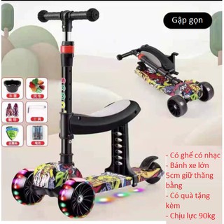 [Bản Nâng cấp] Xe trượt Scooter Graffiti bánh to siêu bon, gập gọn cho bé