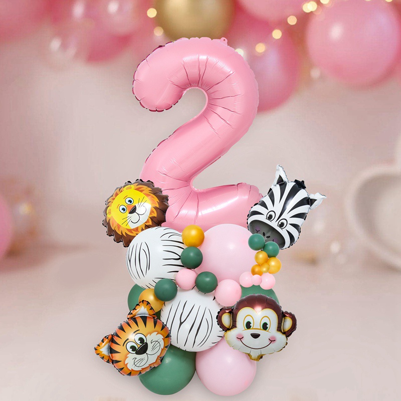 Bộ 34 Bong Bóng Hình Số 1-3 Màu Xanh/Hồng Dùng Để Trang Trí Tiệc Sinh Nhật Cho Bé 1-3 Tuổi