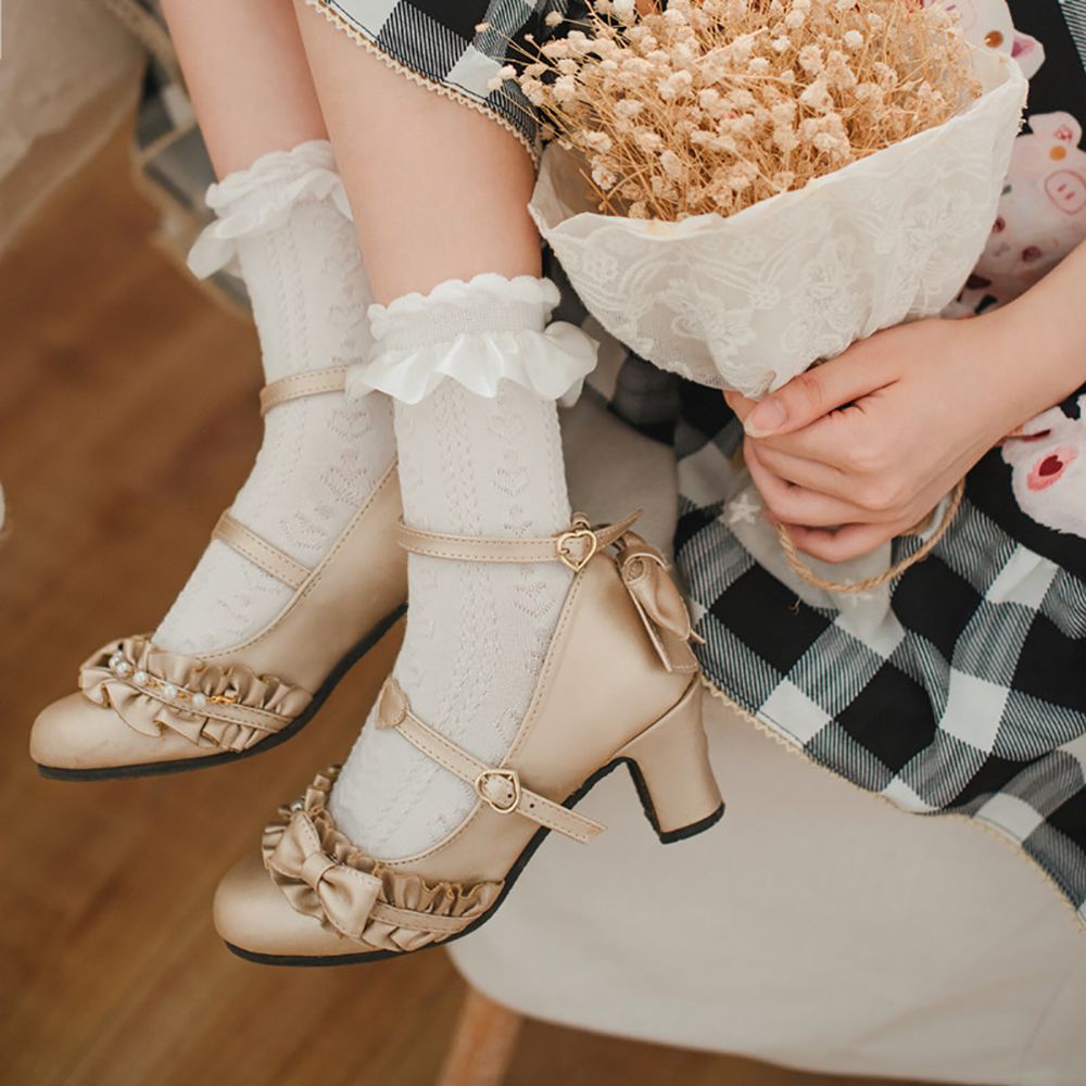 Vớ Cotton Mềm Mại Phối Lưới Màu Trơn Họa Tiết Trái Tim Dễ Thương Cho Nữ