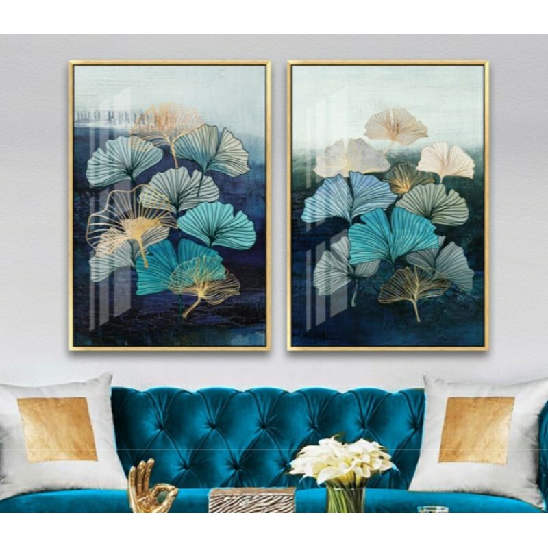 Bộ 2 tranh canvas lá 50x70 kèm khung