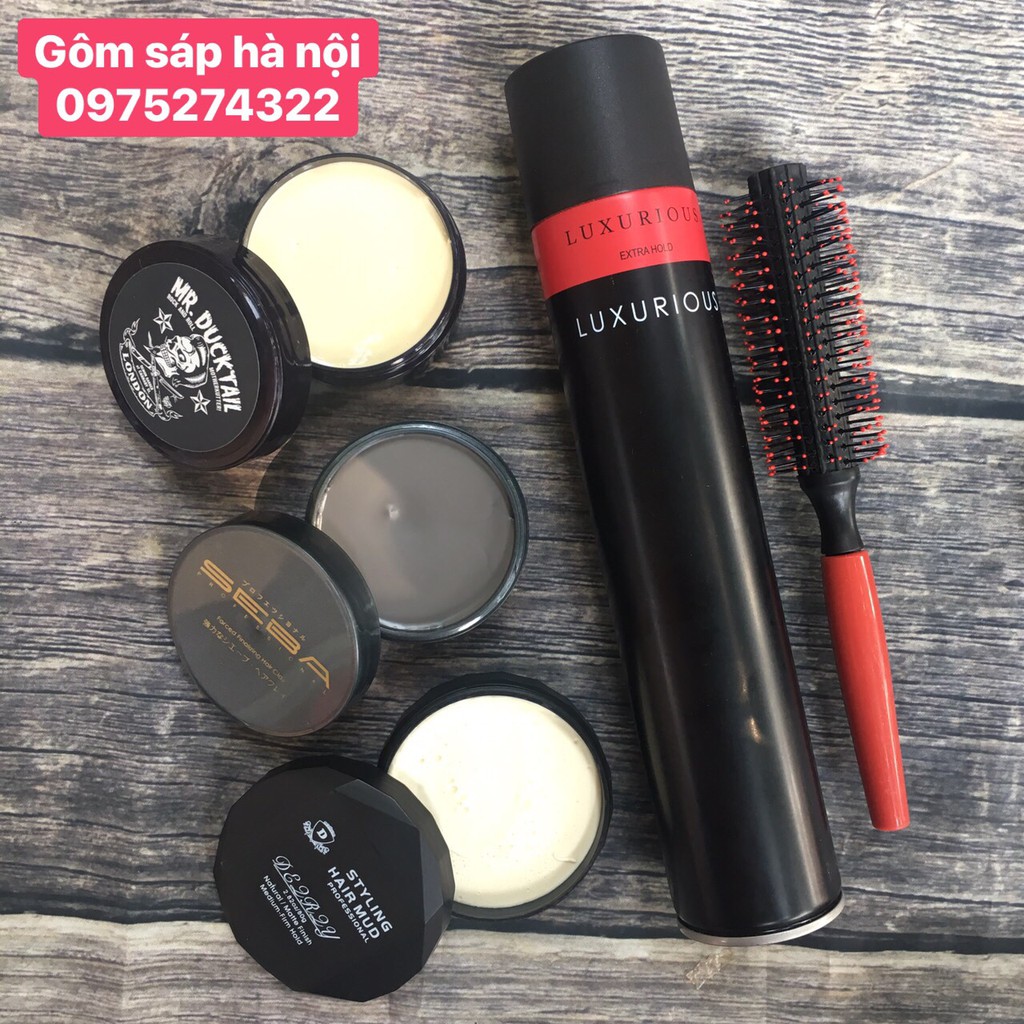 HOT [Free Ship] Combo Gôm Xịt Tóc LUXURIOUS + 3 Sáp Vuốt Tóc + Tặng Lược Tạo Kiểu