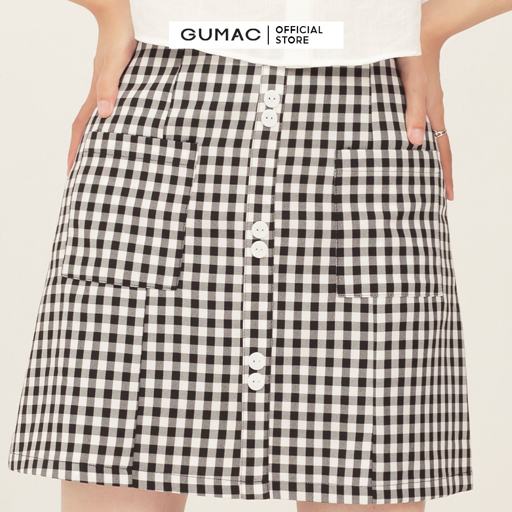 [Mã WABRGU55 giảm 15% đơn 149K] Chân váy nữ sọc caro GUMAC dáng chữ A, màu đen phong cách basic VB326 | BigBuy360 - bigbuy360.vn