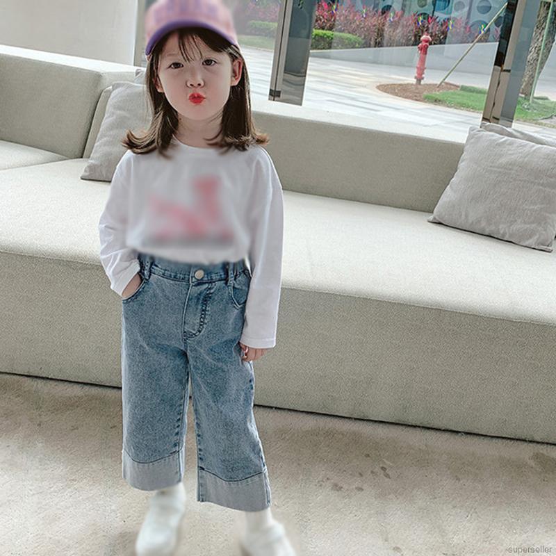 Quần jean dài ống rộng co giãn thời trang cho bé gái