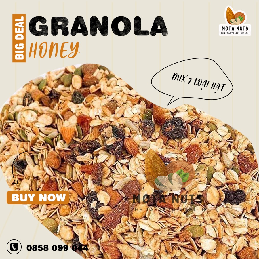 [Mã GROADO1 giảm 10K đơn 50K] Granola yến mạch mix 7 loại hạt dinh dưỡng ăn liền - giòn thơm - 500gr