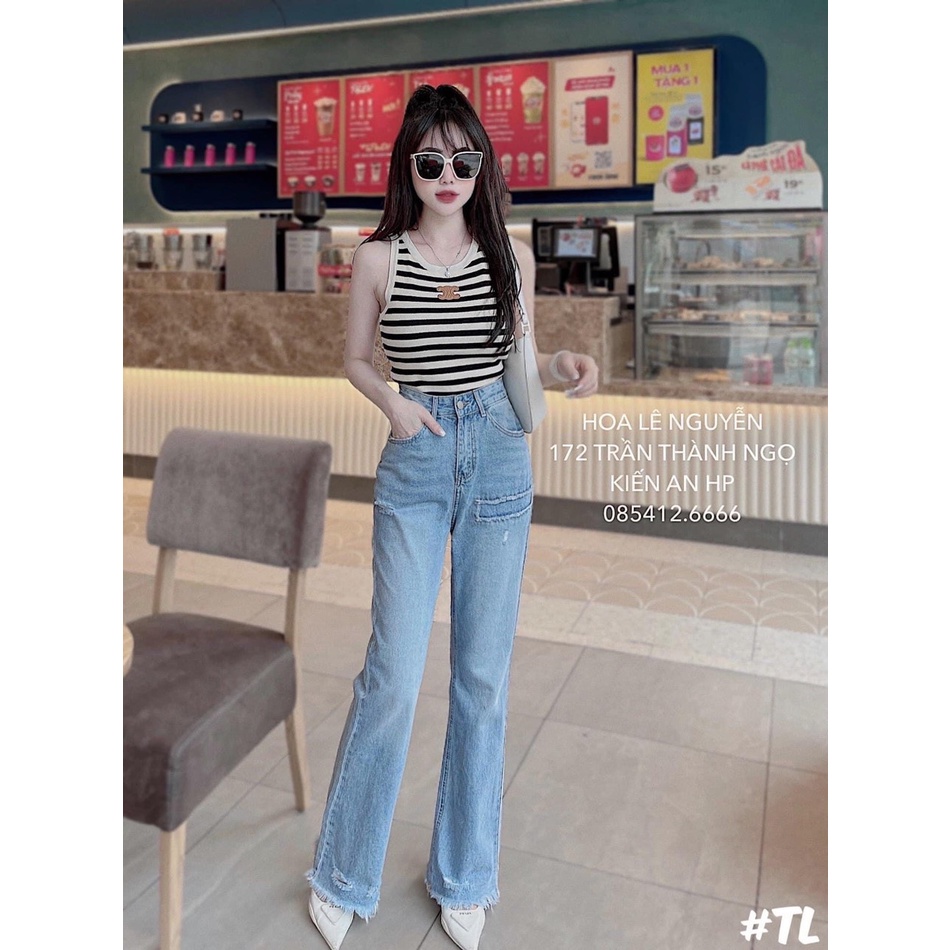 Áo len nữ ba lỗ CN kẻ ngang hàng quảng châu