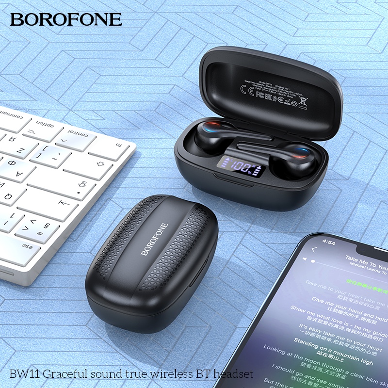 Tai nghe bluetooth TWS không dây Borofone BW11 nghe nhạc liên tục 4h, hỗ trợ đàm thoại, cảm ứng chạm