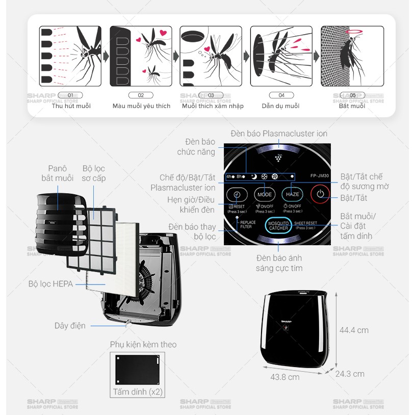 Máy Lọc Không Khí Và Bắt Muỗi Sharp FP-JM30V-B Hàng Thái Lan