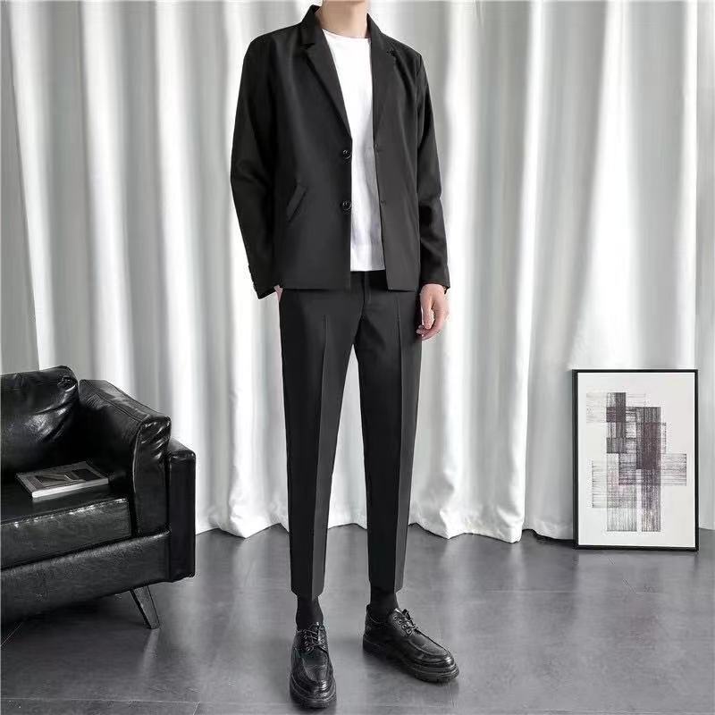 Set áo khoác vest phối quần dài ôm dáng 2/3 món kiểu Hàn Quốc thời trang thu đông cho nam