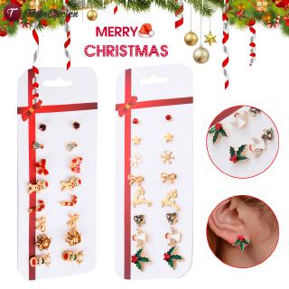【COD】 8 Pairs Christmas Style Ear Studs Tree Snowman Deer Bell Earrings Party Jewelry