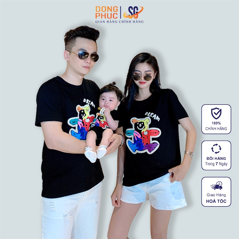 Áo gia đình hình gấu đồ đôi mẹ và bé đồng phục gia đình 3/4/5 người thun cotton mềm mịn GD403 | SG