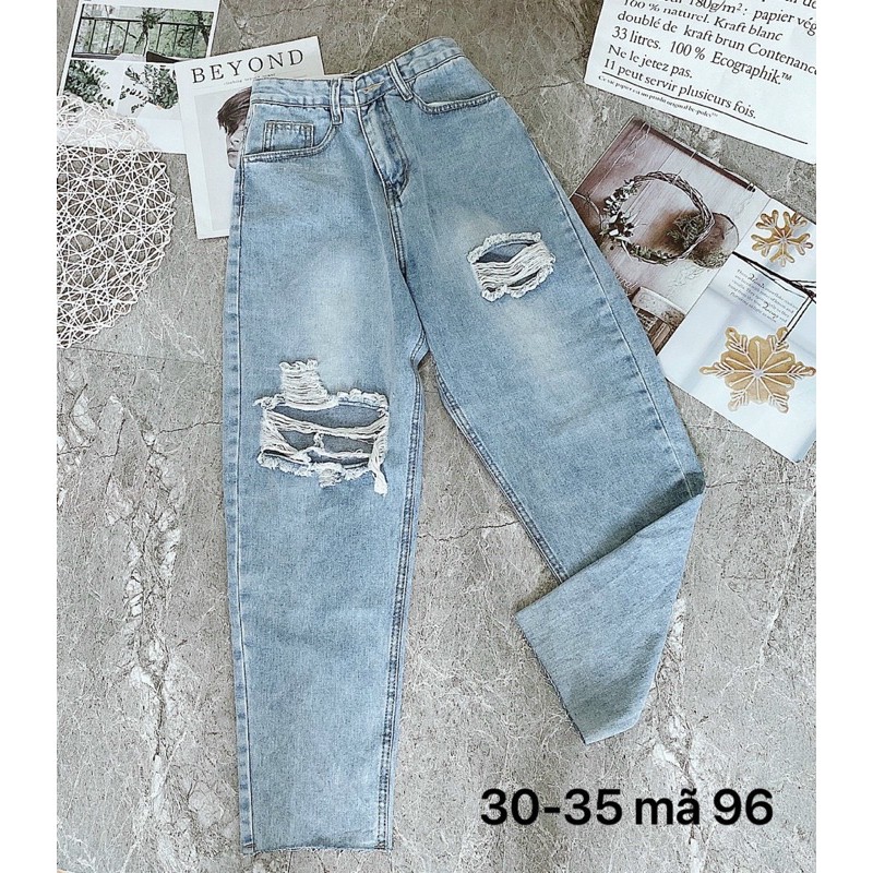 Quần jean baggy nữ MS96 ✈️ FREESHIP ✈️ Quần jean baggy nữ lưng cao size đại kiểu rách đùi hàng VNXK bigsize - 2KJean