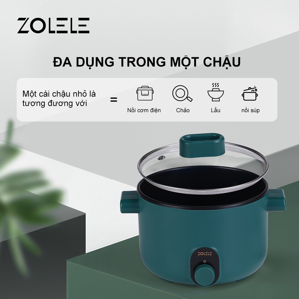 Nồi Nẩu Lẩu Điện đa năng ZOLELE ZC002 3L 600W Chất liệu chảo chống dính Nấu nhanh trong 15 phút